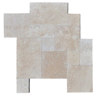 Ivory Travertine Tumbled 3cm Paver Pattern - TILE & MOSAIC DEPOT