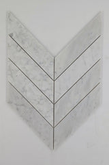 2x8 Carrara White ( LARGE ) Chevron Honed Marble Mosaic Tile - TILE & MOSAIC DEPOT
