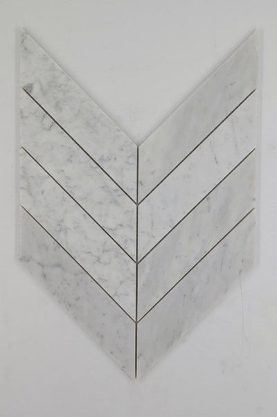 2x8 Carrara White ( LARGE ) Chevron Honed Marble Mosaic Tile - TILE & MOSAIC DEPOT