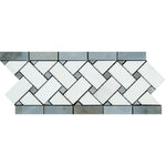 Thassos White Marble Honed Basketweave Border w/ Blue-Gray Dots - TILE & MOSAIC DEPOT