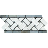 Thassos White Marble Honed Basketweave Border w/ Blue-Gray Dots - TILE & MOSAIC DEPOT
