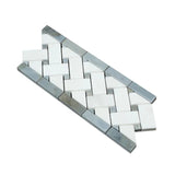 Thassos White Marble Honed Basketweave Border w/ Blue-Gray Dots - TILE & MOSAIC DEPOT