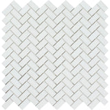 Thassos White Marble Mini Herringbone Polished Mosaic Tile - TILE & MOSAIC DEPOT