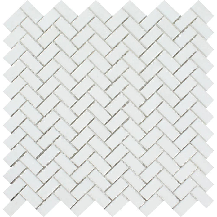 Thassos White Marble Mini Herringbone Polished Mosaic Tile - TILE & MOSAIC DEPOT