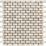 Ivory Travertine 5/8 x 1 1/4 Mini Brick Tumbled Mosaic Tile - TILE & MOSAIC DEPOT