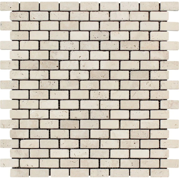 Ivory Travertine 5/8 x 1 1/4 Mini Brick Tumbled Mosaic Tile - TILE & MOSAIC DEPOT