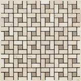 Ivory Travertine Tumbled Mini Pinwheel Mosaic Tile w/ Noce Dots - TILE & MOSAIC DEPOT