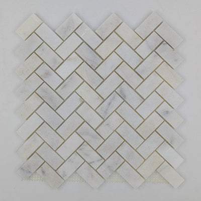 Bianco Caldo Mugla White 1x2 Herringbone Polished Mosaic Tile - TILE & MOSAIC DEPOT