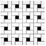 Cc Mosaics 12x12 Pinwheel White/Black Dot Glazed Porcelain Mosaic Tile - TILE & MOSAIC DEPOT