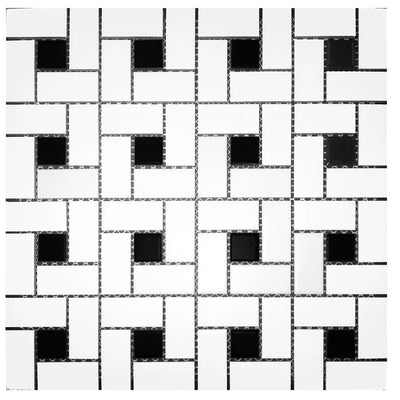Cc Mosaics 12x12 Pinwheel White/Black Dot Glazed Porcelain Mosaic Tile - TILE & MOSAIC DEPOT