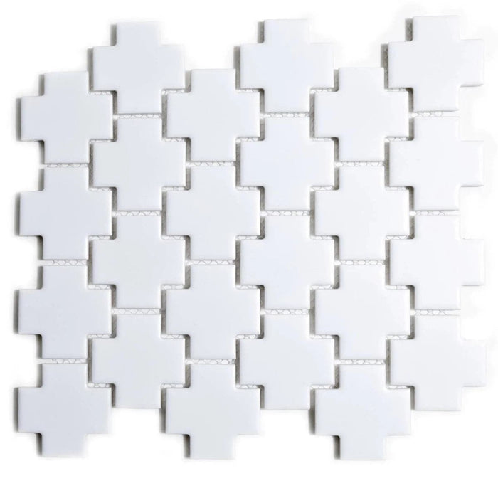 PORCELAIN MOSAIC TILE CROSS WHITE