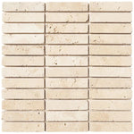 Ivory Travertine 1x4 Stacked Tumbled Mosaic Tile (Clearance) - TILE & MOSAIC DEPOT