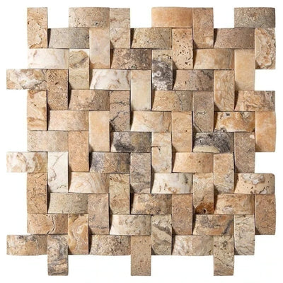 Antico Onyx Travertine 1x2 Round-Faced (Arched/Wavy) Herringbone Mosaic Tile - TILE & MOSAIC DEPOT