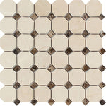 Crema Marfil Marble Octagon with Brown Dots Polished Mosaic Tile - TILE AND MOSAIC DEPOT