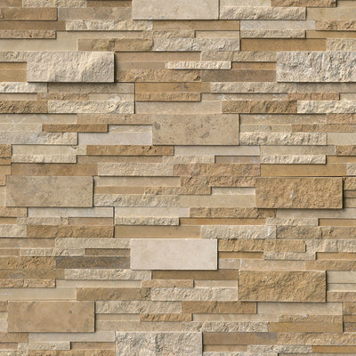 Ivory & Noce Travertine MULTI Blend 6x24 Stacked Stone Ledger Panel