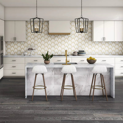 Thassos &  Carrara Marble Brass Polished Waterjet Mosaic Tile - TILE & MOSAIC DEPOT