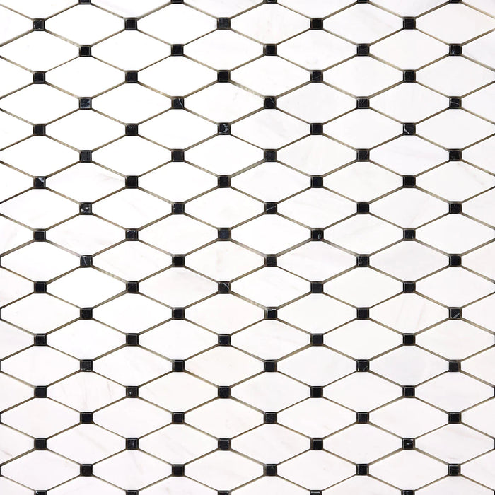 Bianco Dolomite Marble Octave with Black Dots Polished Mosaic Tile - TILE & MOSAIC DEPOT