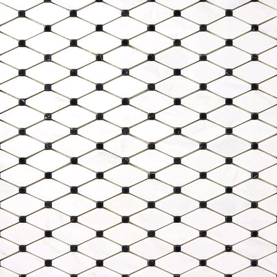 Bianco Dolomite Marble Octave with Black Dots Honed Mosaic Tile - TILE & MOSAIC DEPOT
