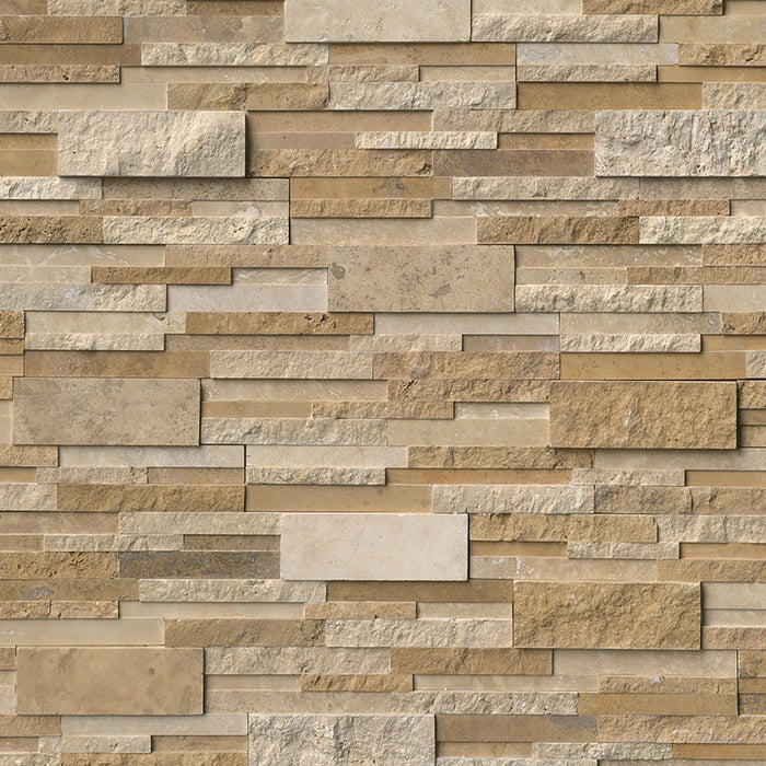 Ivory & Noce Travertine MULTI Blend 6x24 Stacked Stone Ledger Panel - TILE & MOSAIC DEPOT