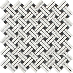 Thassos White Marble Stanza Black Dot Polished Mosaic Tile - TILE AND MOSAIC DEPOT