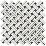 Thassos White Marble Stanza Black Dot Polished Mosaic Tile - TILE AND MOSAIC DEPOT