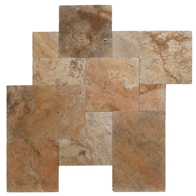 Scabos Travertine Unfilled Tumbled Versailles Pattern - TILE & MOSAIC DEPOT