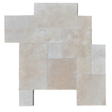 Ivory Travertine 3cm Paver Tumbled Versailles Pattern - TILE AND MOSAIC DEPOT