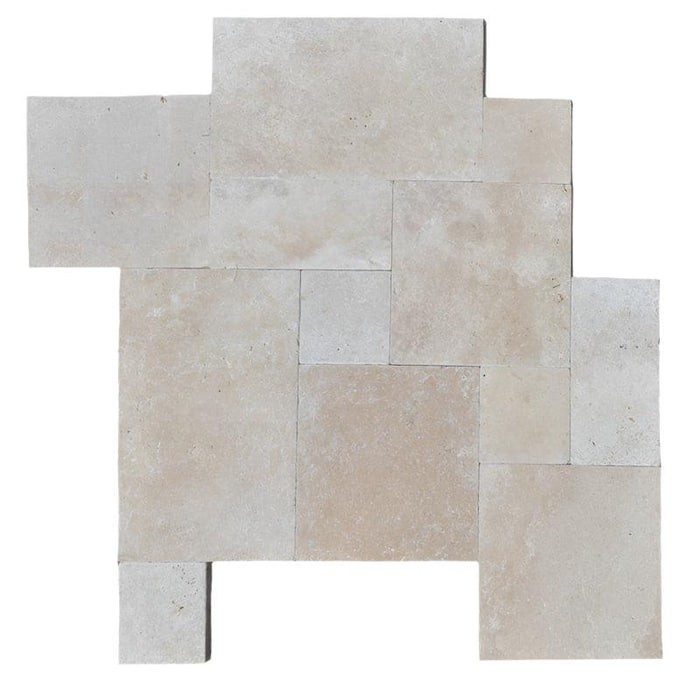 Ivory Travertine 3cm Paver Tumbled Versailles Pattern - TILE AND MOSAIC DEPOT