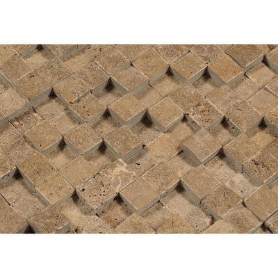 Noce Travertine 3-D 1 x 1 Split-faced Mosaic Tile - TILE & MOSAIC DEPOT