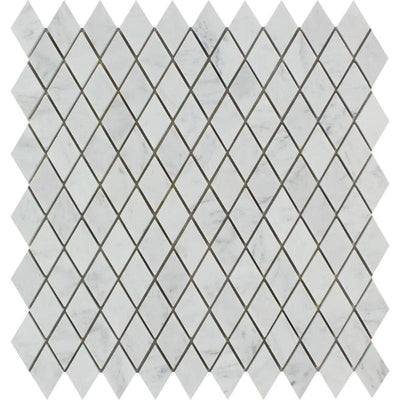 White Carrara Marble Polished 1x2 Diamond Mosaic Tile - TILE AND MOSAIC DEPOT