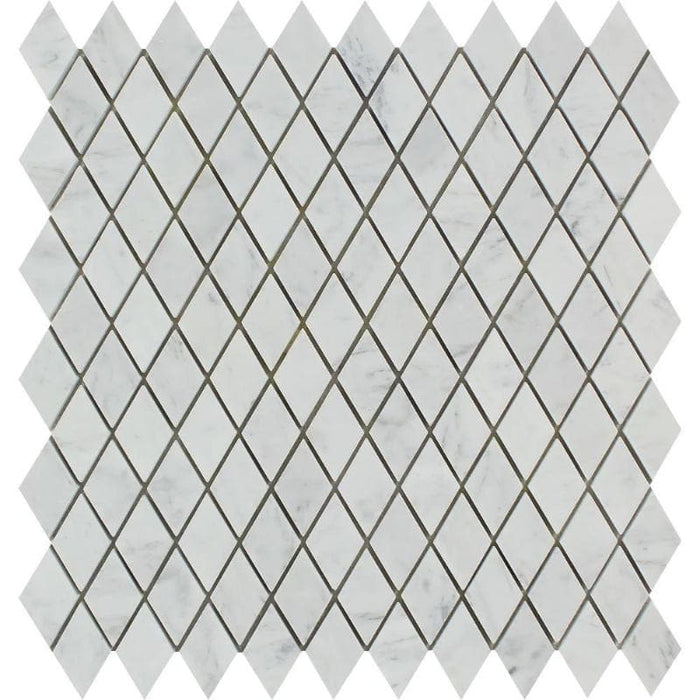 White Carrara Marble Polished 1x2 Diamond Mosaic Tile - TILE AND MOSAIC DEPOT