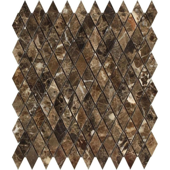 Emperador Dark Marble Polished 1x2 Diamond Mosaic Tile - TILE & MOSAIC DEPOT