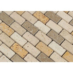 Mixed Travertine 1x2 Tumbled Mosaic Tile - TILE AND MOSAIC DEPOT