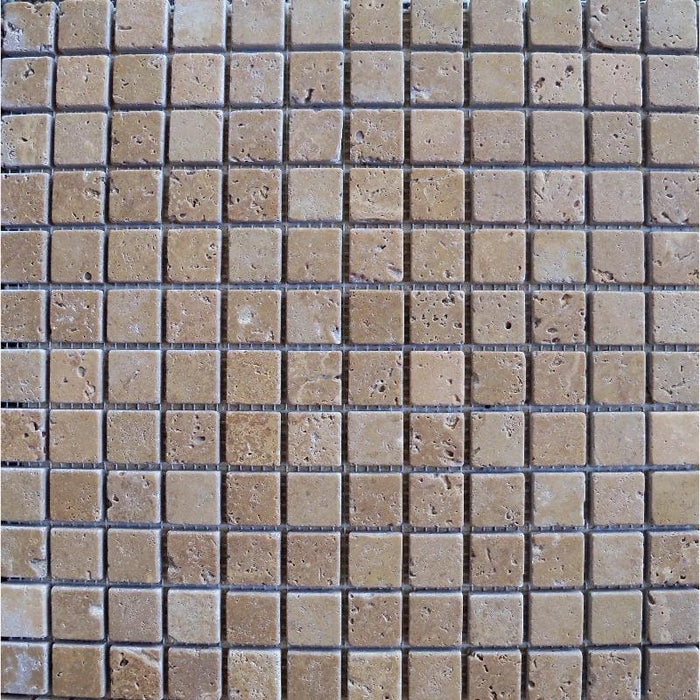 Noce Travertine 1x1 Tumbled Mosaic Tile - TILE AND MOSAIC DEPOT