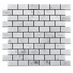 White Carrara Marble 1x2 Polished Mosaic Tile - TILE AND MOSAIC DEPOT