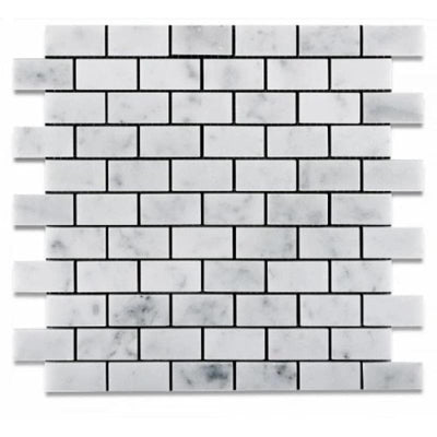 White Carrara Marble 1x2 Polished Mosaic Tile - TILE AND MOSAIC DEPOT