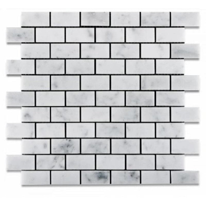 White Carrara Marble 1x2 Polished Mosaic Tile - TILE AND MOSAIC DEPOT