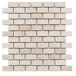 Ivory Travertine 1x2 Tumbled Mosaic Tile - TILE AND MOSAIC DEPOT