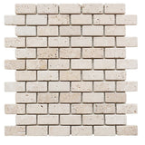 Ivory Travertine 1x2 Tumbled Mosaic Tile - TILE AND MOSAIC DEPOT