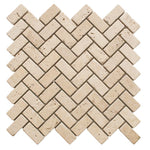 Ivory Travertine 1x2 Herringbone Tumbled Mosaic Tile - TILE AND MOSAIC DEPOT