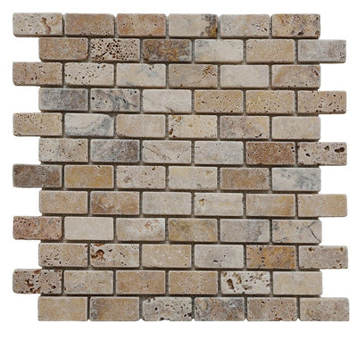 Scabos Travertine 1x2 Tumbled Mosaic Tile - TILE AND MOSAIC DEPOT