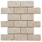 Ivory Travertine 2x4 Tumbled Mosaic Tile - TILE AND MOSAIC DEPOT