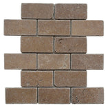 Noce Travertine 2x4 Tumbled Mosaic Tile - TILE AND MOSAIC DEPOT