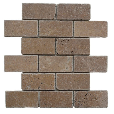 Noce Travertine 2x4 Tumbled Mosaic Tile - TILE AND MOSAIC DEPOT