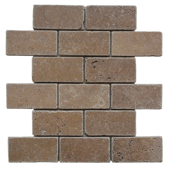 Noce Travertine 2x4 Tumbled Mosaic Tile - TILE AND MOSAIC DEPOT