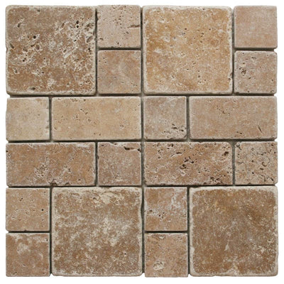 Noce Travertine Mini Pattern Tumbled Mosaic Tile - TILE AND MOSAIC DEPOT