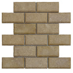 Noce Travertine Deep Beveled 2X4 Honed Mosaic Tile - TILE AND MOSAIC DEPOT