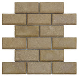 Noce Travertine Deep Beveled 2X4 Honed Mosaic Tile - TILE AND MOSAIC DEPOT