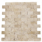 Ivory Travertine 1x2 Split Face Mosaic Tile - TILE AND MOSAIC DEPOT