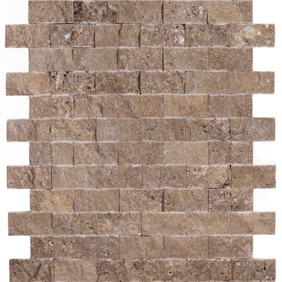 Noce Travertine 1x2 Split Face Mosaic Tile - TILE AND MOSAIC DEPOT